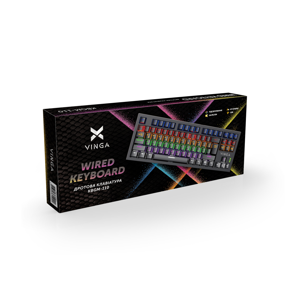 Клавіатура Vinga KBGM-110 87 key LED Blue Switch USB Black (KBGM-110 Black) - зображення 6