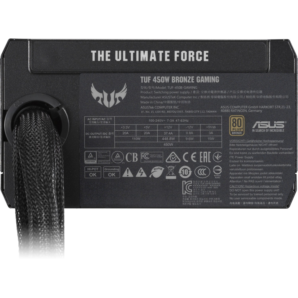 Блок живлення ASUS 450W TUF 80+ Bronze (90YE00D3-BOWA00) - зображення 4