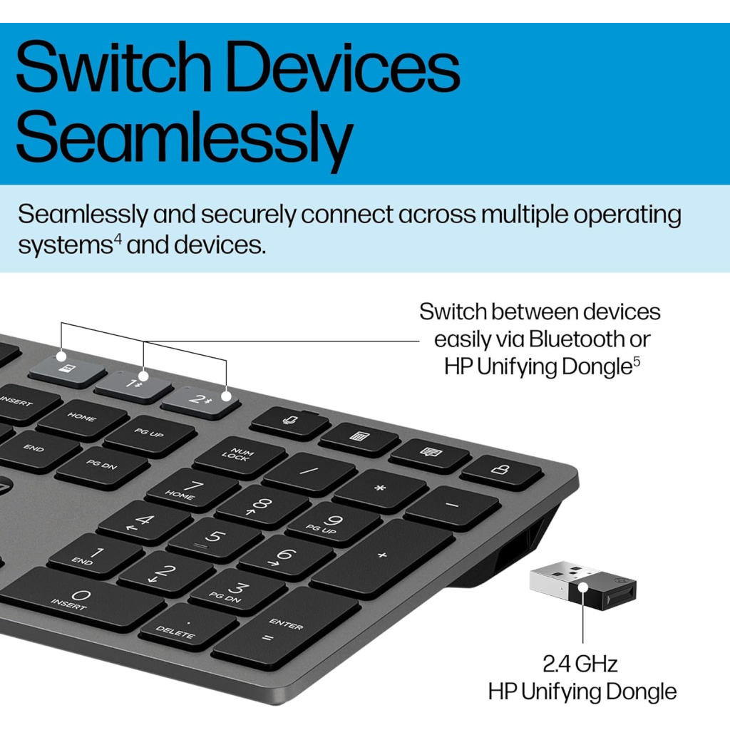 Клавіатура HP 720 Multi-Device Rechargeable Wireless/Bluetooth UA Black (9T5B1AA) - зображення 2
