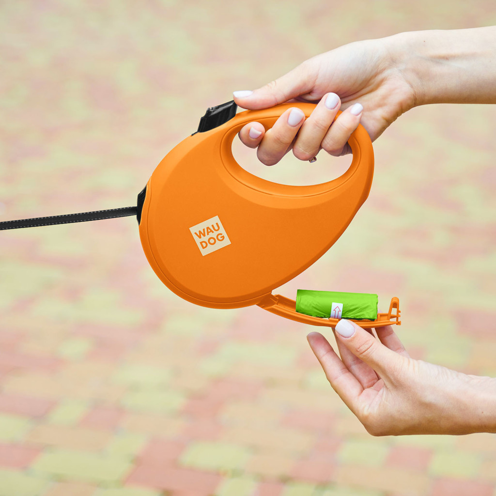 Повідець для собак WAUDOG R-leash з контейнером для пакетів L до 40 кг 5 м помаранчевий (26294) - изображение 6