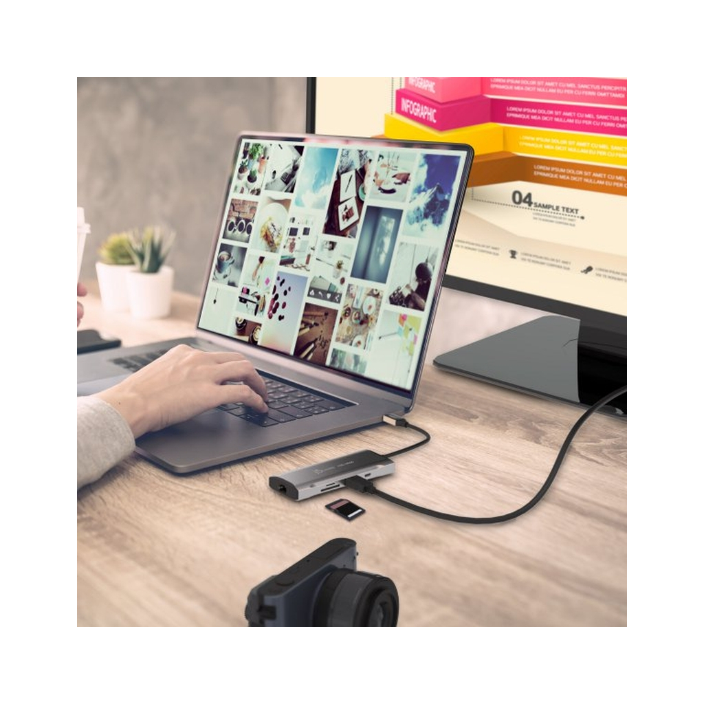 Порт-реплікатор J5create Dock-Station USB-C 10Gbps, 7-in-1 (хаб/HDMI/PD/картридер) (JCD393-N) - зображення 8