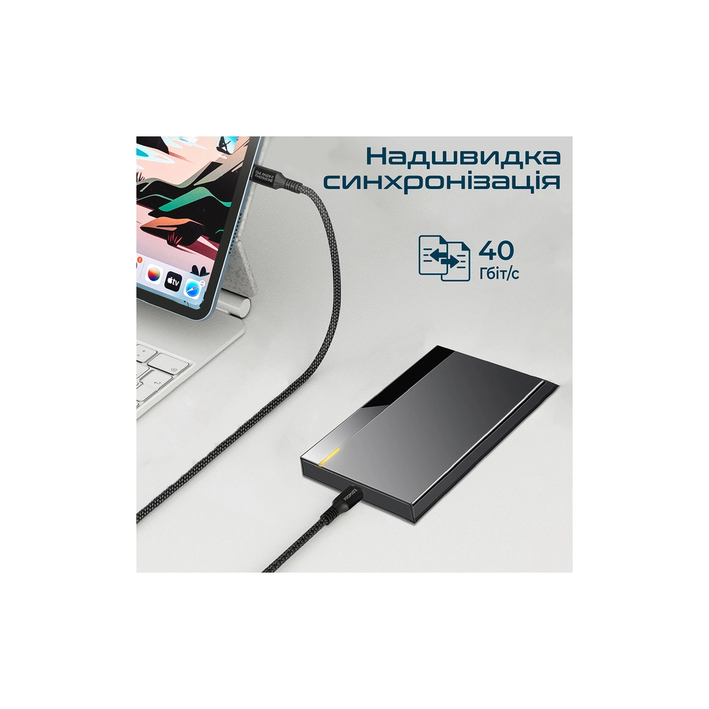 Дата кабель USB-C to USB-C 1.0m Promate (powerbolt240-1m.black) - зображення 4