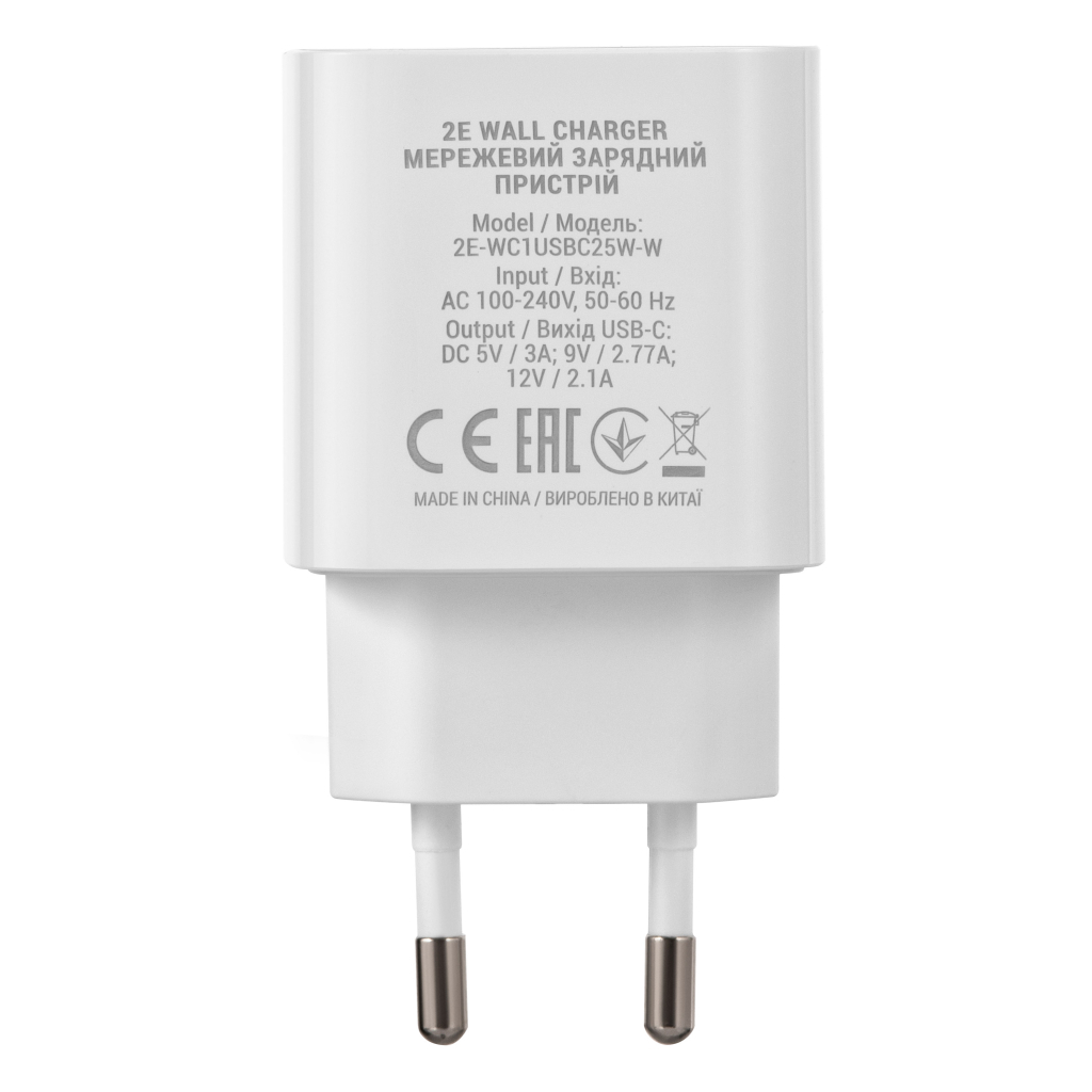 Зарядний пристрій 2E 25W USB-C PD white (2E-WC1USBC25W-W) - зображення 4