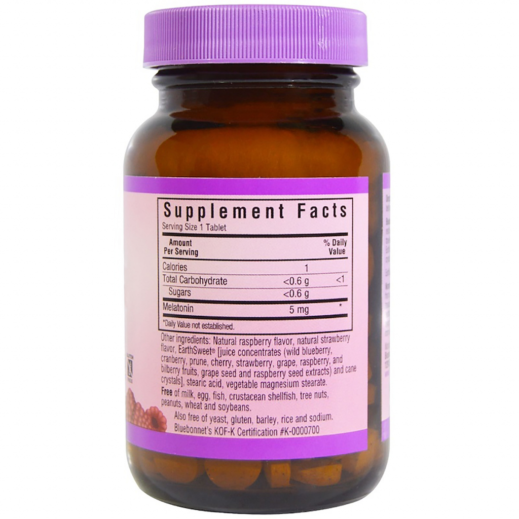 Амінокислота Bluebonnet Nutrition Мелатонін 5 мг, Смак Малини, Earth Sweet Chewables, 120 жув. (BLB-00997) - зображення 2