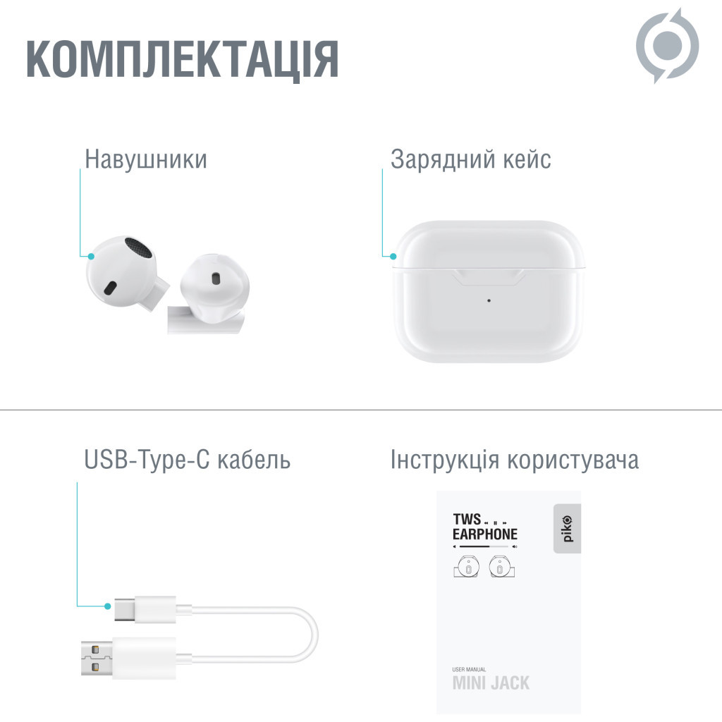 Навушники Piko TWS-MiniJack White (1283126583407) - зображення 6