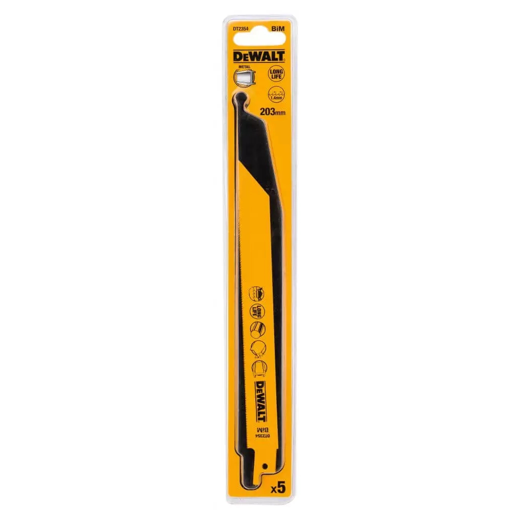 Полотно DeWALT для шабельних пилок, по металу, швидкий пропил, 203 мм, 18 TPI, 5 шт (DT2354) - зображення 1
