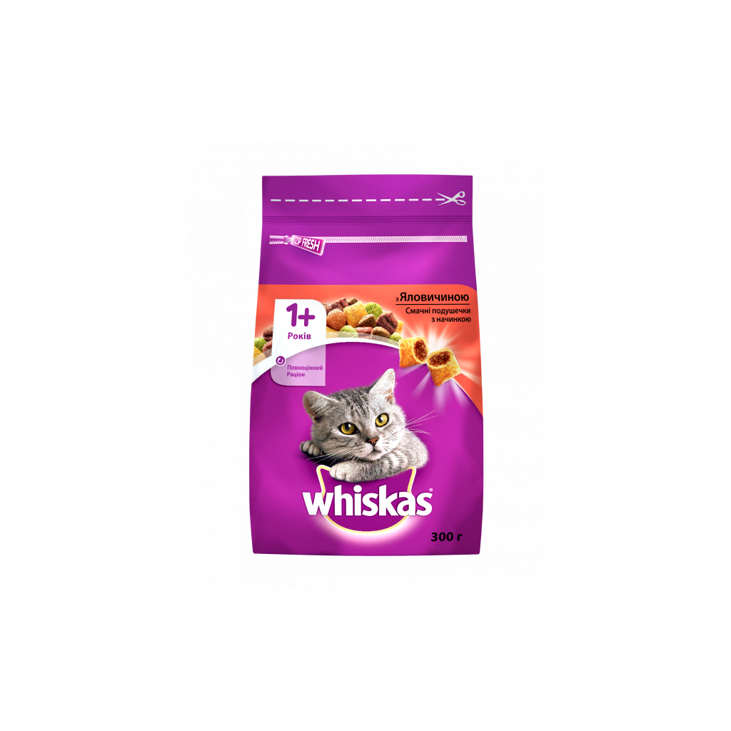 Сухий корм для кішок Whiskas з яловичиною 300 г (5998749144114/5900951014031) - зображення 1