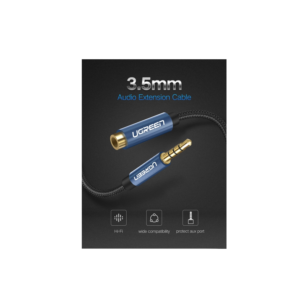 Кабель мультимедійний 3.5mm M to 3.5mm F 2.0m AV118 blue Ugreen (40675) - picture 2