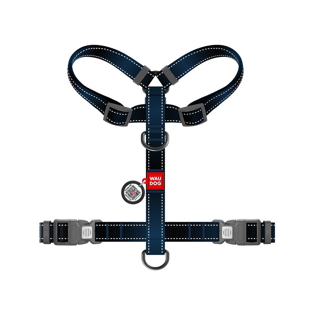 Шлея для собак WAUDOG Nylon Mono анатомічна H-подібна з QR паспортом, пластиковий фастекс, XL чорна (54591) - зображення 3
