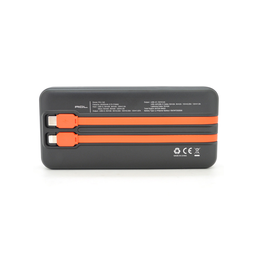 Батарея універсальна ACL 20000mAh, 22.5W, Type-C, Lighting, Black (PW-140B) - изображение 3