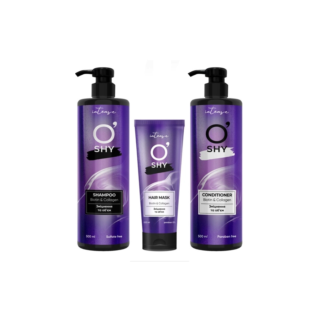 Набір косметики O'Shy Intense Biotin & Collagen Маска для волосся 200 мл + Шампунь 500 мл + Кондиціонер 500 мл (4802370056153) - picture 1