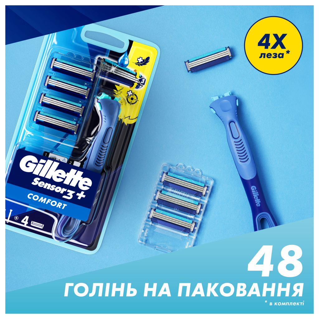 Бритва Gillette Sensor 3+ з 4 змінними картриджами (8700216639484) - изображение 7