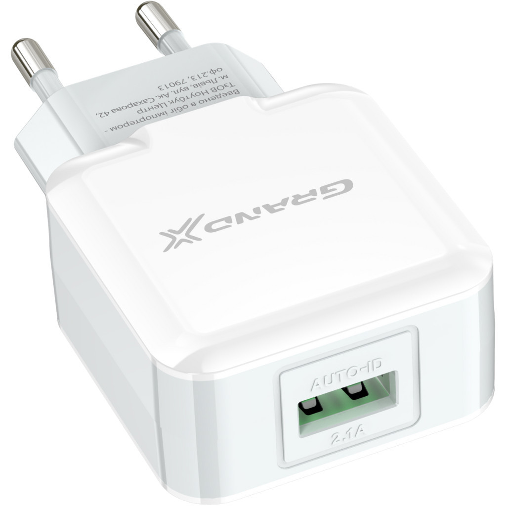 Зарядний пристрій Grand-X USB 5V 2,1A White + cable USB -> micro USB, Cu (CH-03UMW) - зображення 3