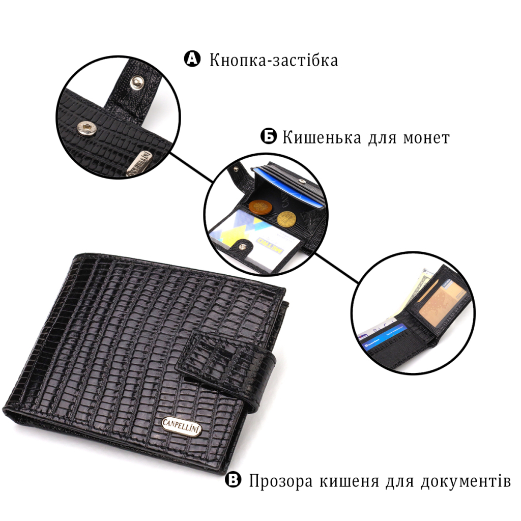 Гаманець Canpellini З натуральної шкіри Чорний (21748) - зображення 4