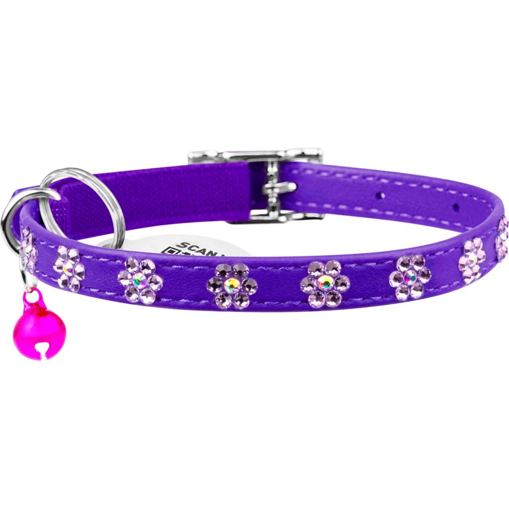 Нашийник для тварин WAUDOG GLAMOUR "Квіточка" з резинкою і стразами для кішок (фіолетовий) (32559) - зображення 2
