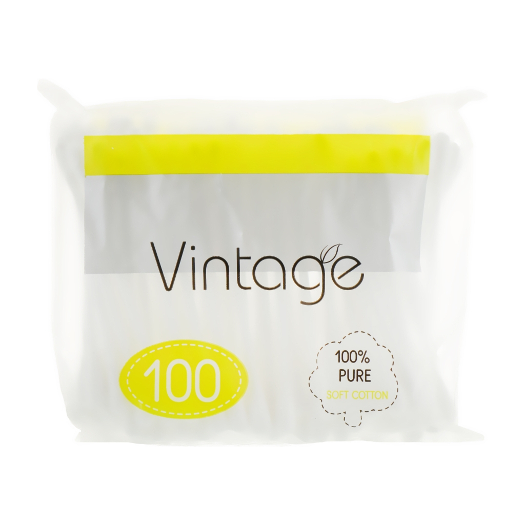 Ватні палички Vintage Cotton в поліетиленовій упаковці 100 шт. (4820164151594) - изображение 1