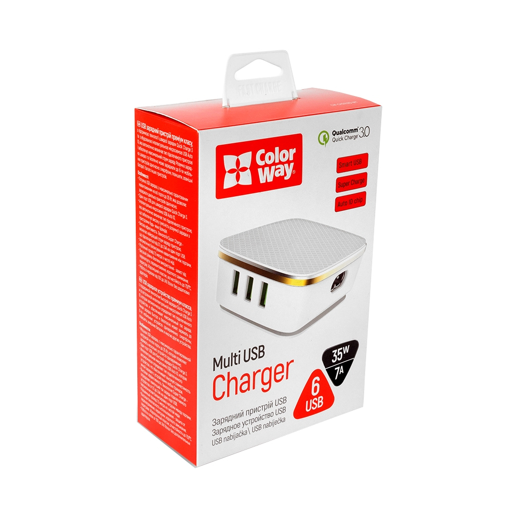 Зарядний пристрій ColorWay 6USB (1QC3.0 + 5 AUTO ID) 7A (35W) white (CW-CHS019Q-WT) - зображення 9