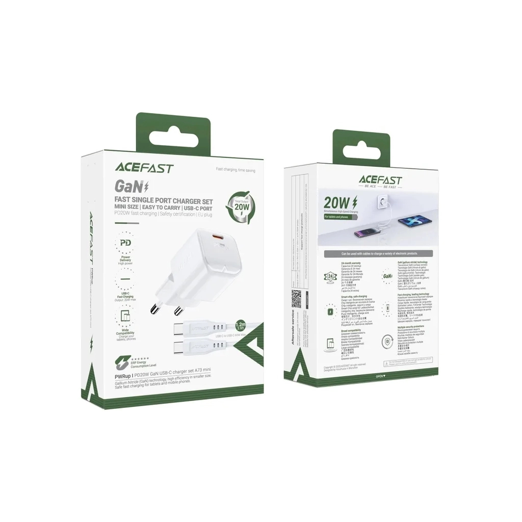 Зарядний пристрій Acefast USB-C 20W Gan A73 mini + USB-C cable Fast Charger White (6974316282655) - зображення 7