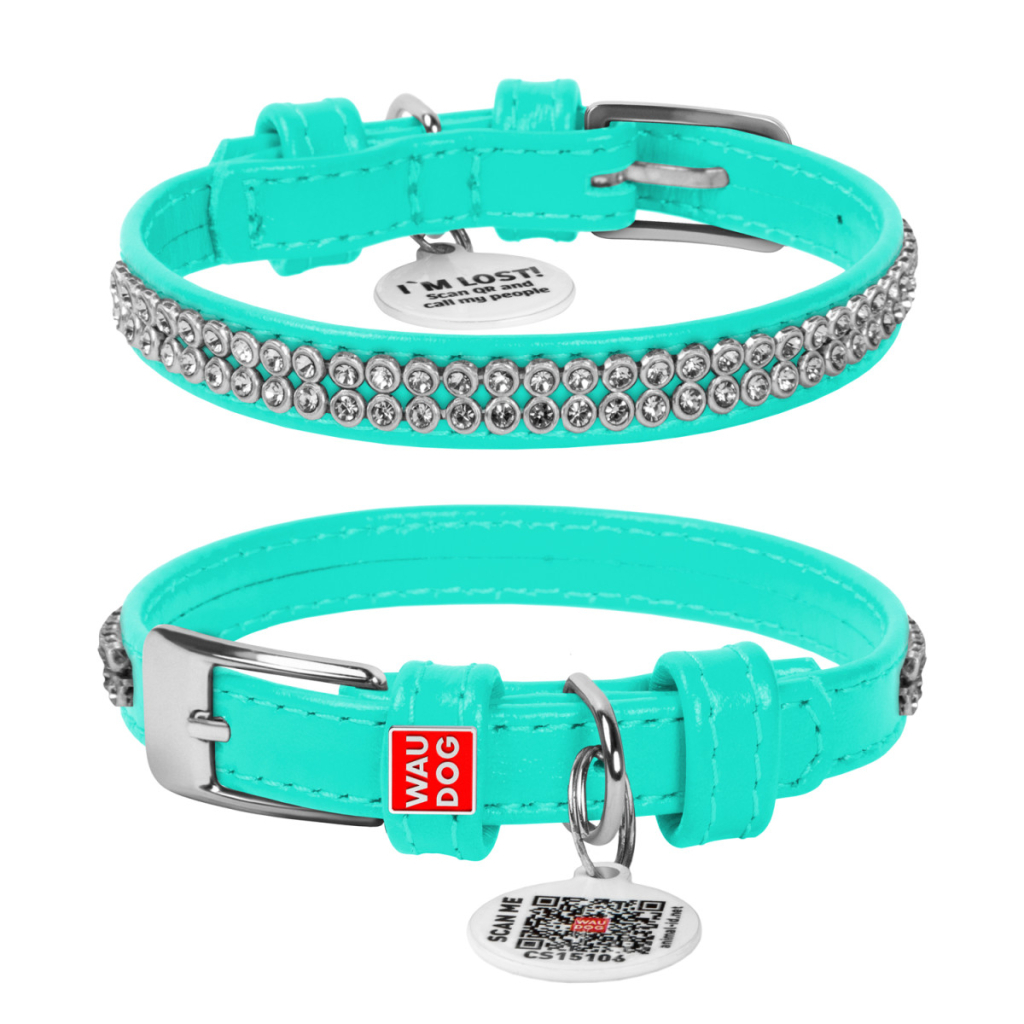 Нашийник для тварин WAUDOG Glamour з QR-паспортом "Стрази" XS Ш 9 мм Д 19-25 см ментоловий (330713) - зображення 4