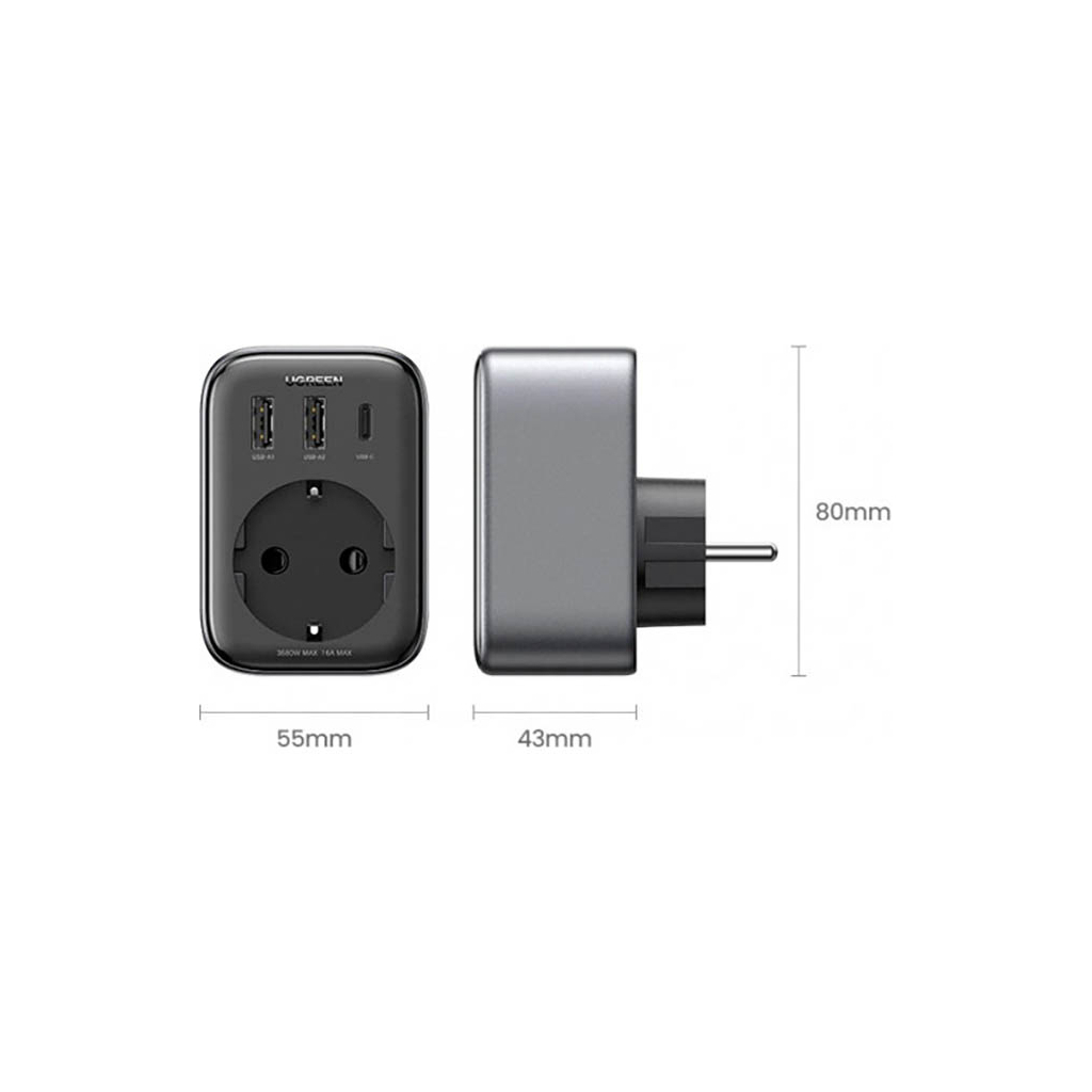 Зарядний пристрій Ugreen 3xUSB 30W Outlet Extender (2хUSB-A+USB-C) CD314 (90613) - зображення 6