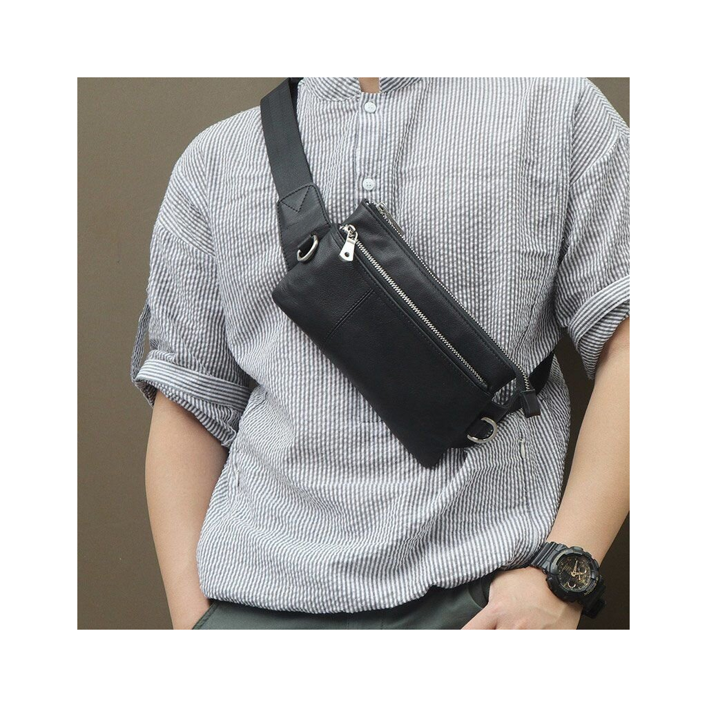 Сумка Vintage Поясна зерниста шкіряна Чорна (14976) - зображення 9