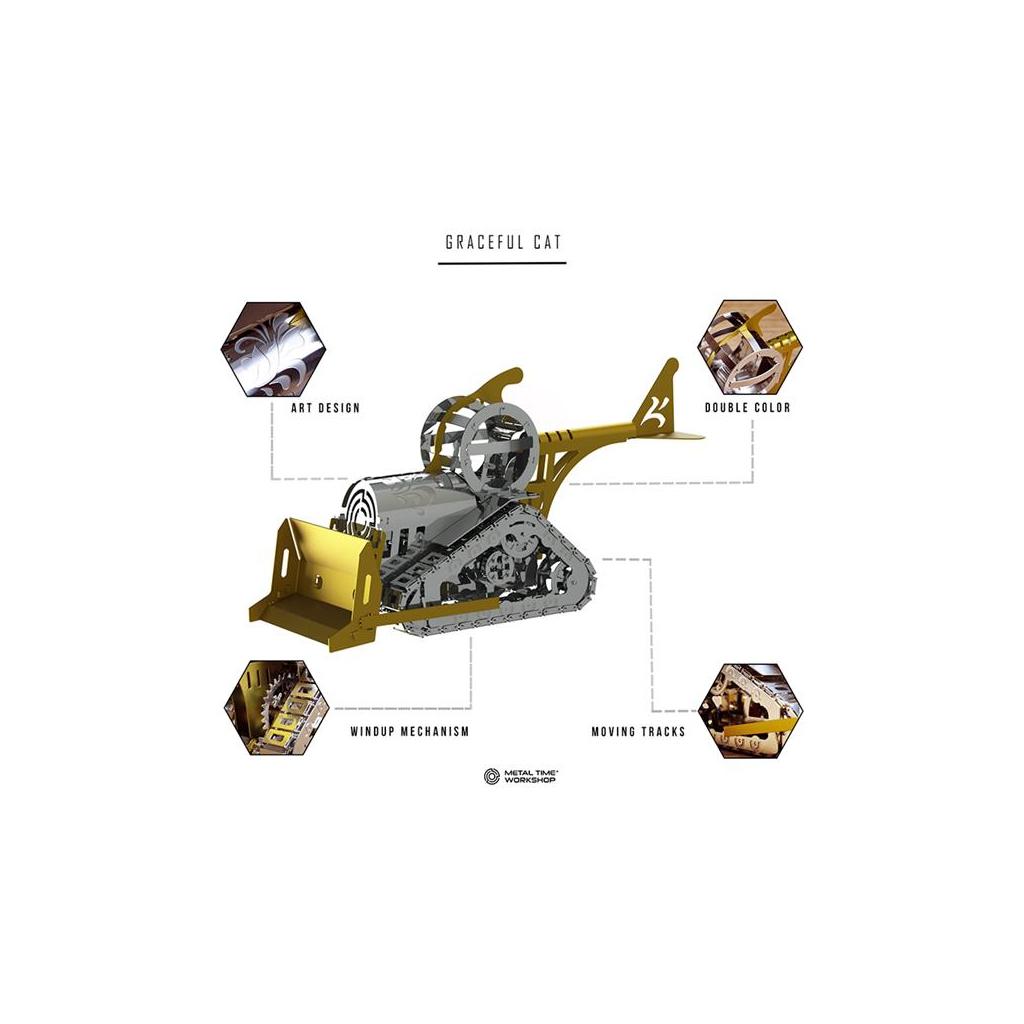 Конструктор Metal Time Колекцiйна модель Graceful CAT Бульдозер механічний двоколірний (MT073) - зображення 8