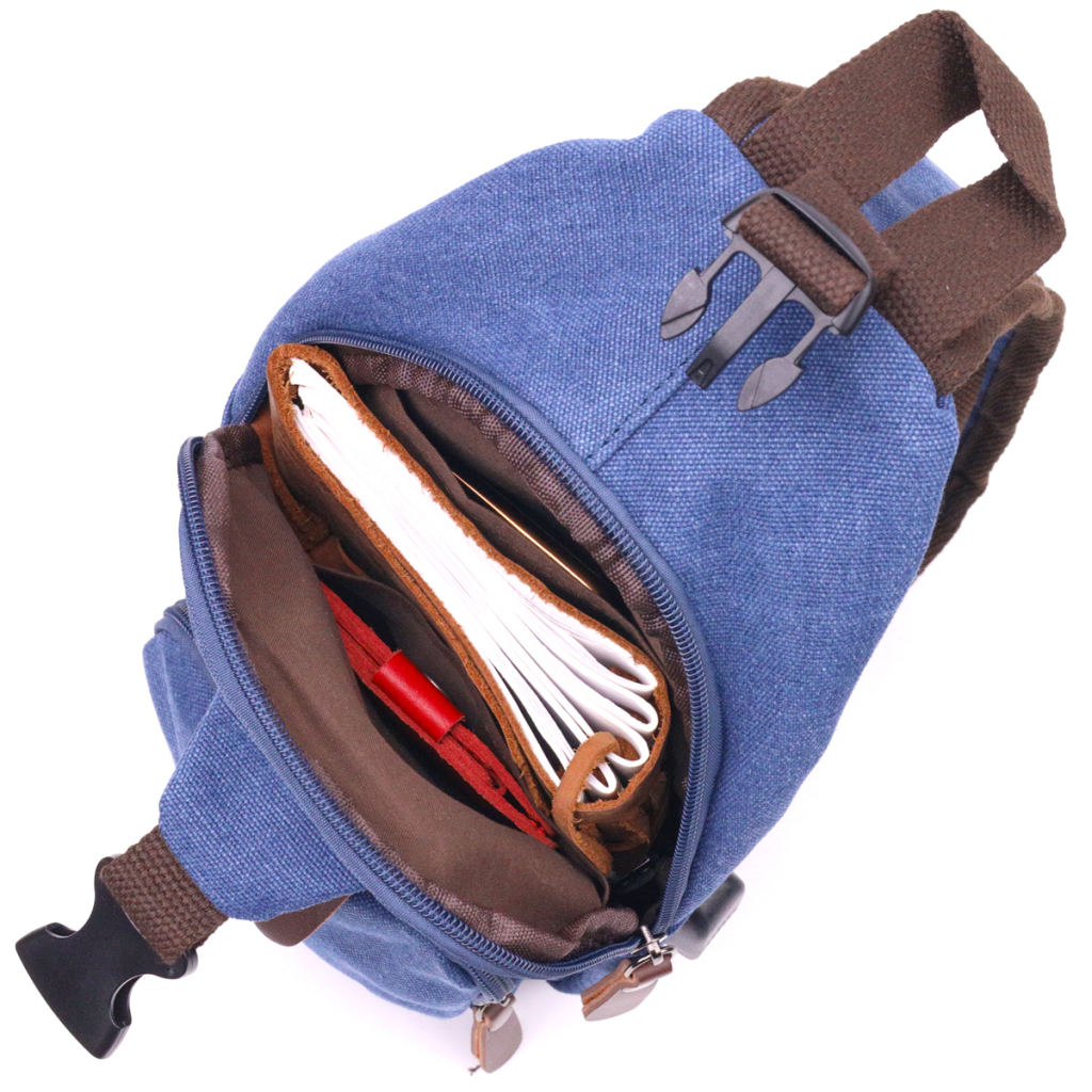 Сумка Vintage З USB кабелем через плече із текстилю Синя (21224) - зображення 5