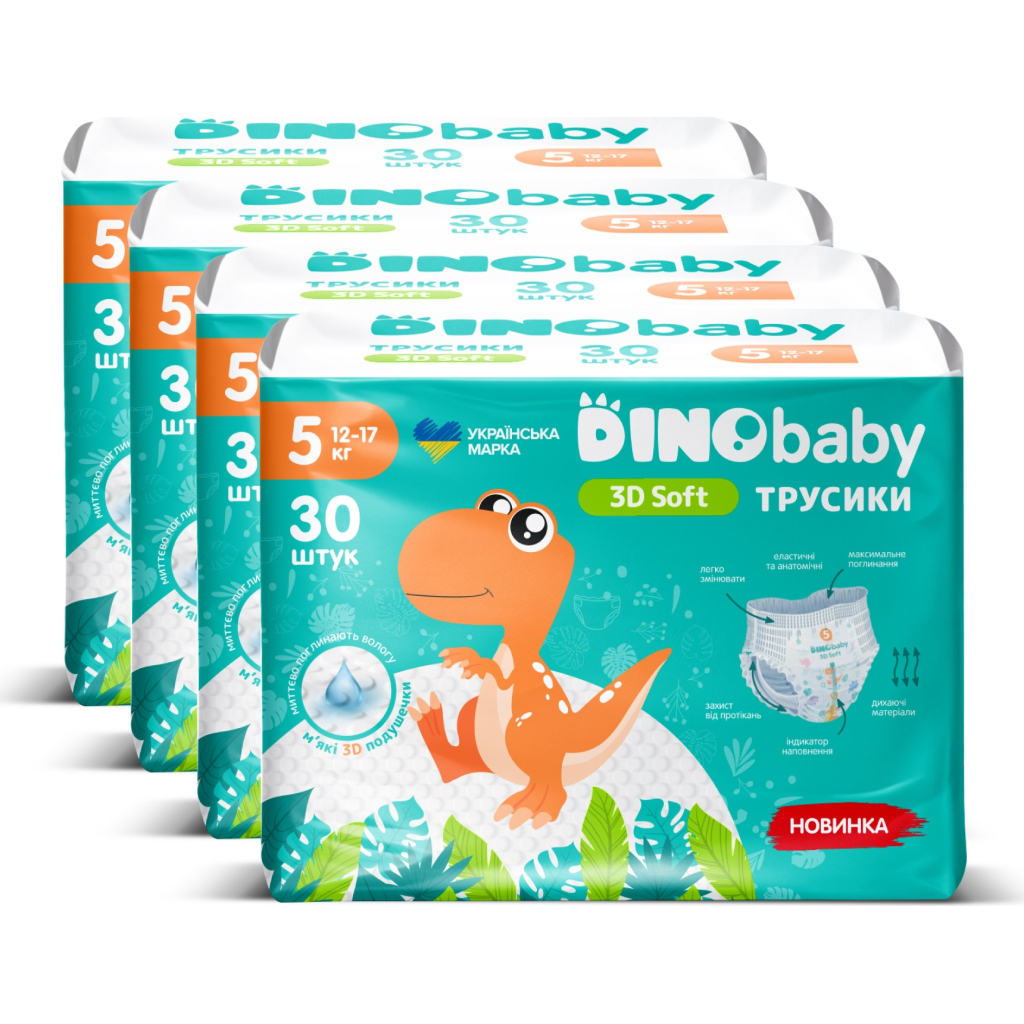 Підгузки Dino Baby 3D Soft 5 розмір (12-17 кг) 120 шт (4 упаковки по 30 шт) (4820204701710) - зображення 2