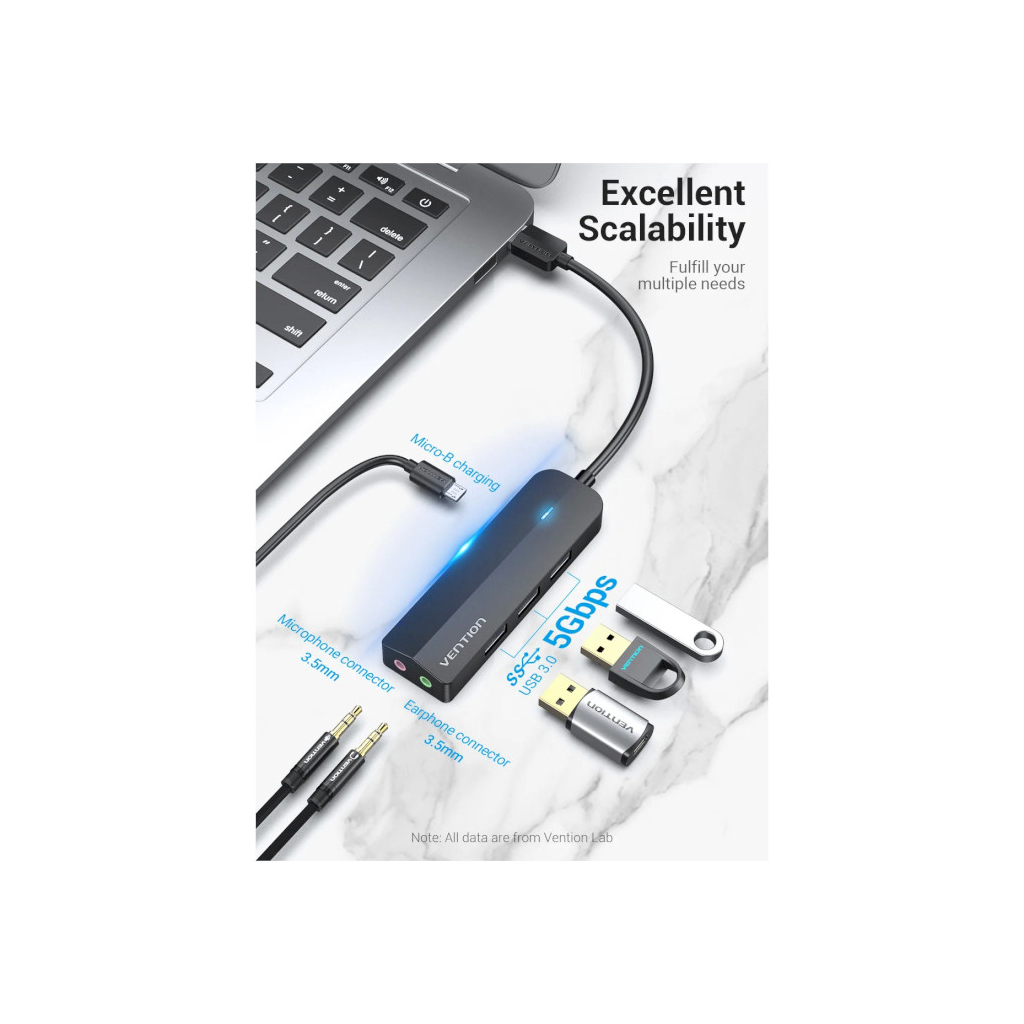 Концентратор Vention USB 3.0 to 3хUSB 3.0/2хTRS Audio/USB Micro 1.0m (CHIBF) - зображення 9