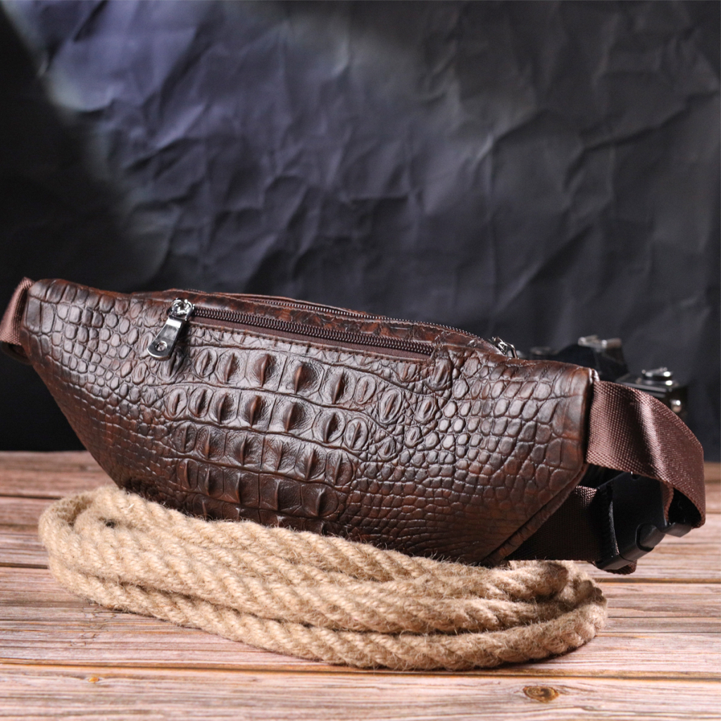 Сумка Vintage З натуральної шкіри з фактурою під крокодила Коричнева (21298) - зображення 8