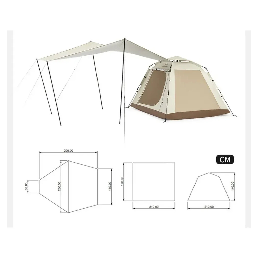 Намет Naturehike тримісний автоматичний із тентом Ango Picnic CNK2450WS021, коричневий (6976023922817) - зображення 3