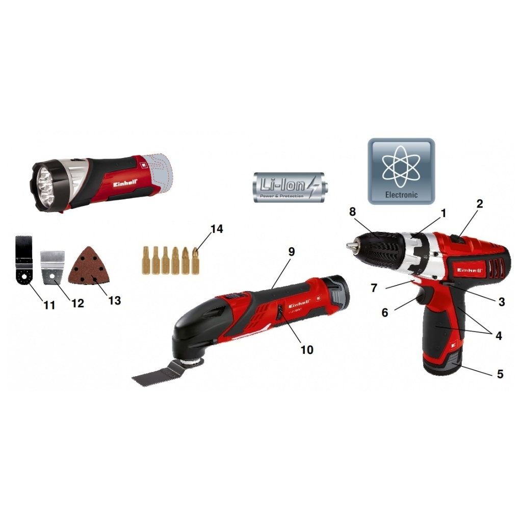 Шуруповерт Einhell TE-TK 12 Li акумуляторний + фрезер + ліхтар (4257191) - зображення 2