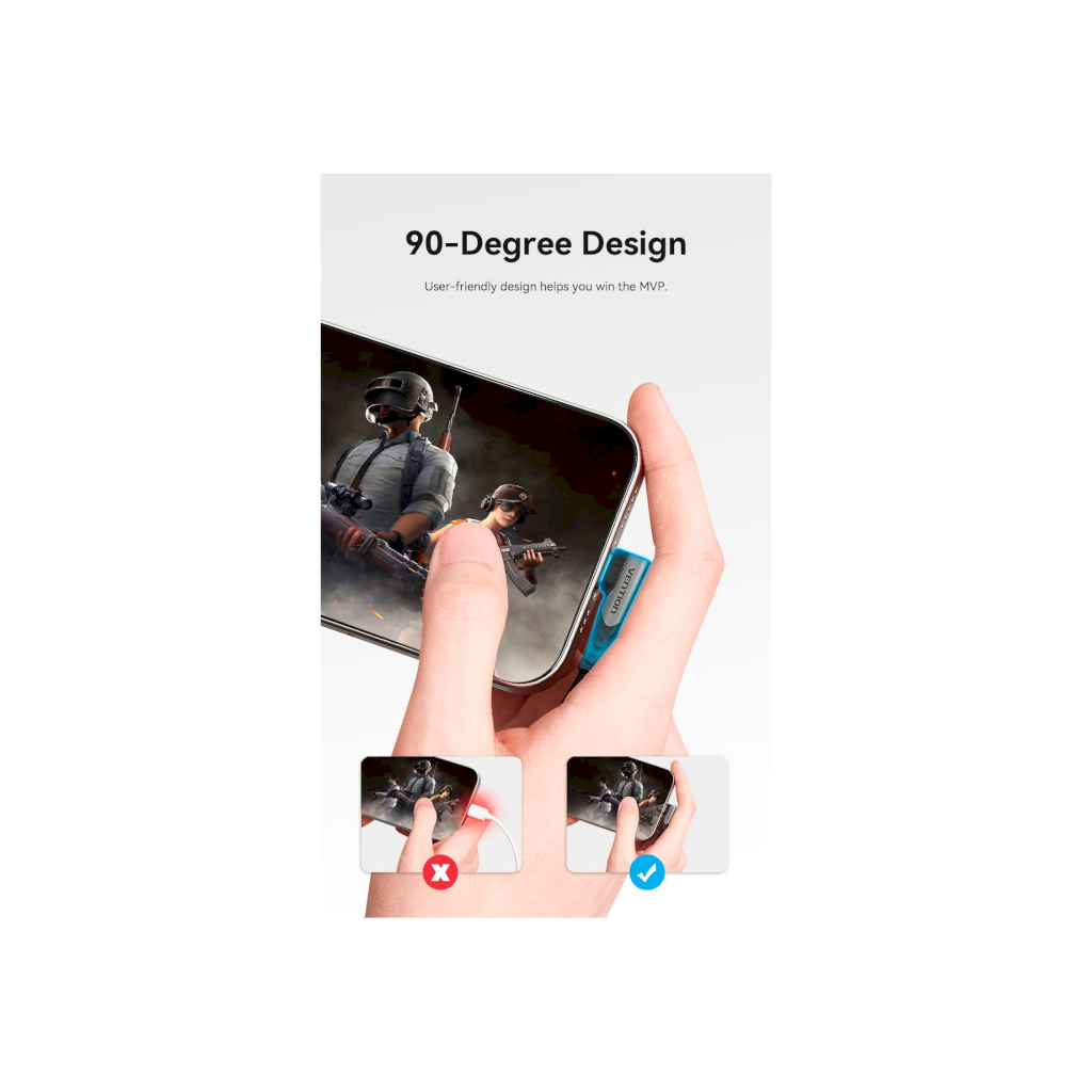 Дата кабель USB-C to USB-C 0.5m USB2.0 60W (20V/3A) angle 90° Gray Aluminum Alloy Vention (TRAHD) - picture 5