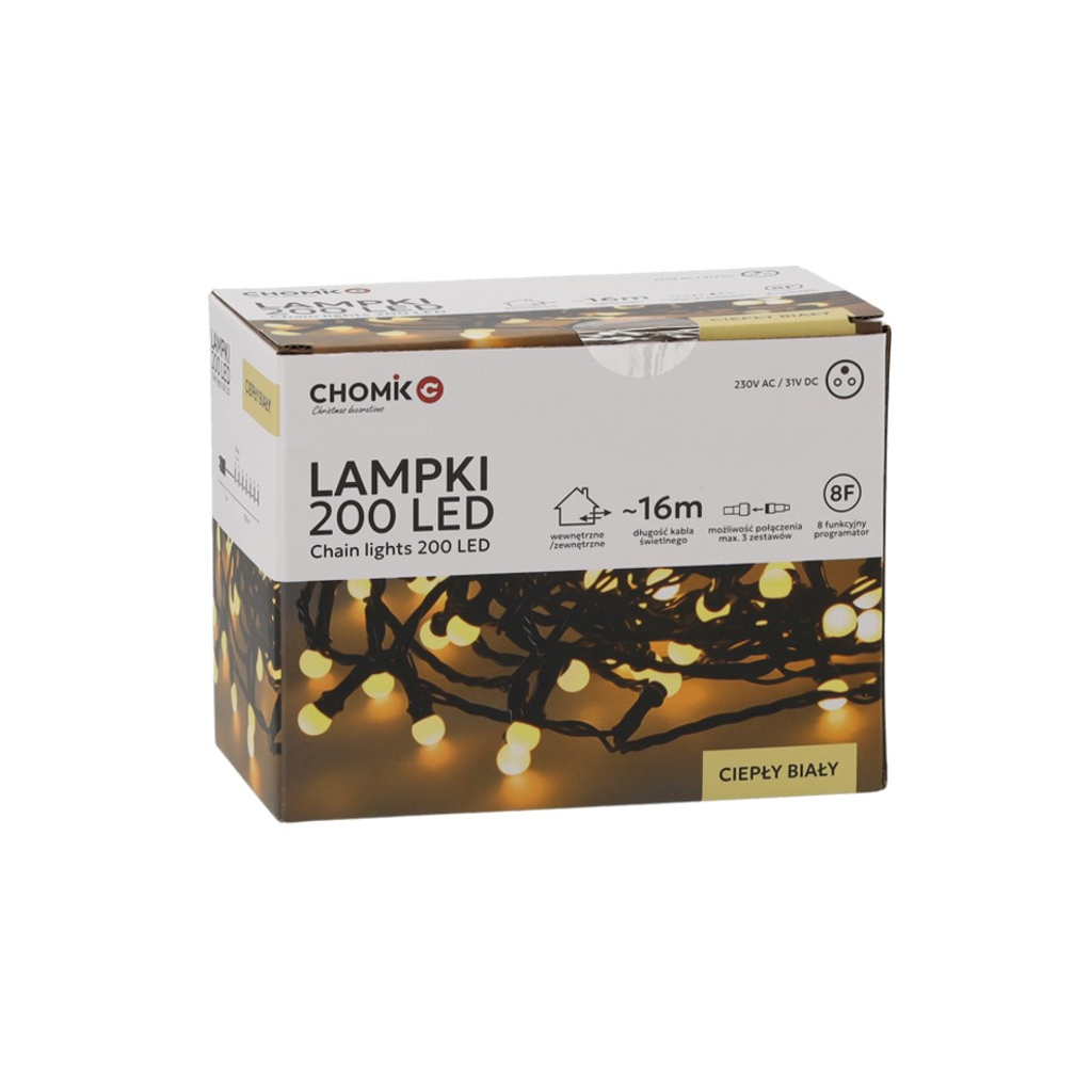 Гірлянда Chomik Кульки-змійка 200 LED 16 м, теплий білий, IP44, від мережі (5900779880146) - зображення 1