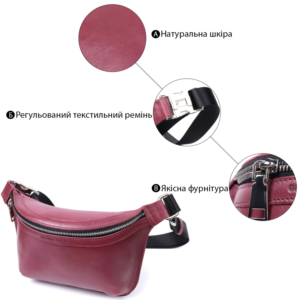 Сумка Grande Pelle Бананка з натуральної шкіри Рожева (22815) - зображення 4