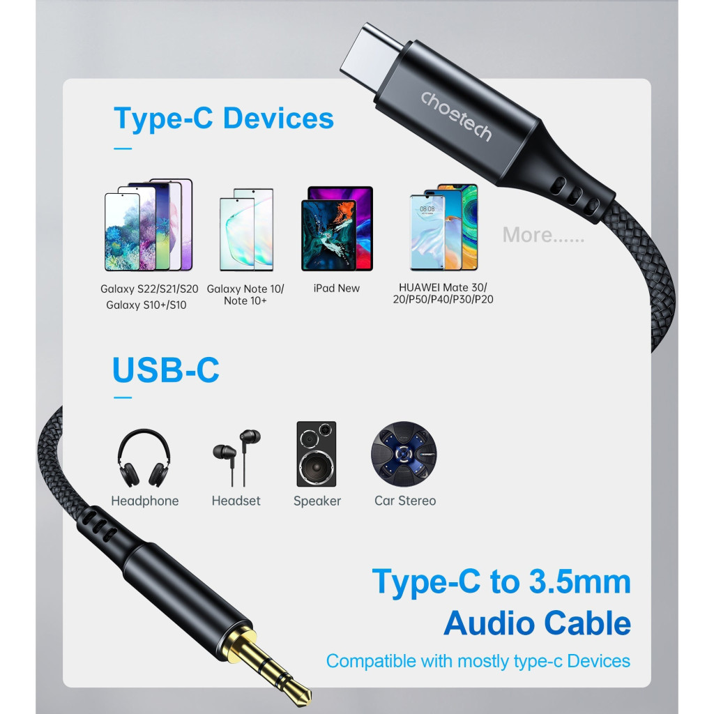 Перехідник USB-C to jack 3.5mm stereo audio (CDLA) 2.0m Choetech (AUX008-BK) - изображение 5