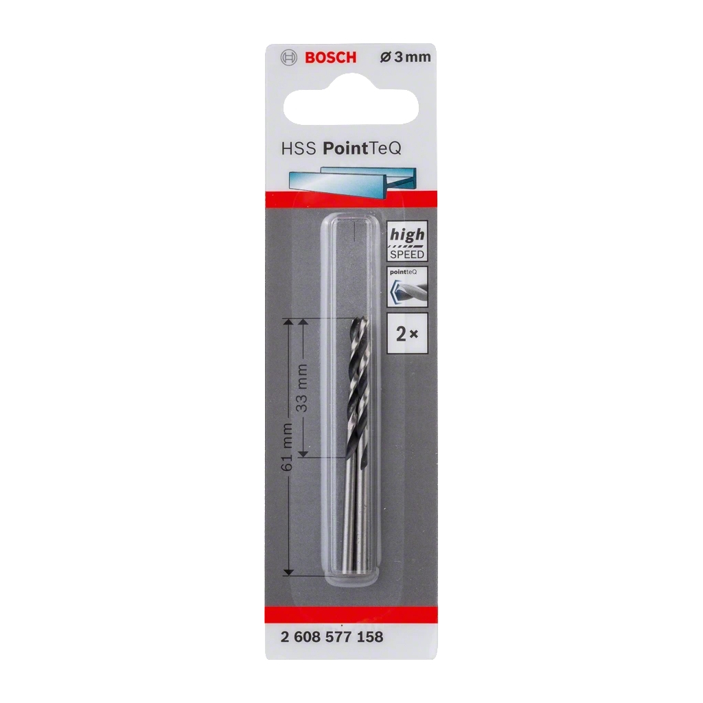 Свердло Bosch по металу HSS-PointTeQ, 3х33х61мм, 2шт (2.608.577.158) - изображение 2
