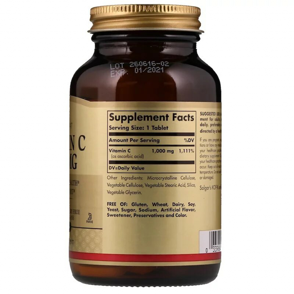 Вітамін Solgar Вітамін С, Vitamin C, 1000 мг, 90 таблеток (SOL-03275) - зображення 2