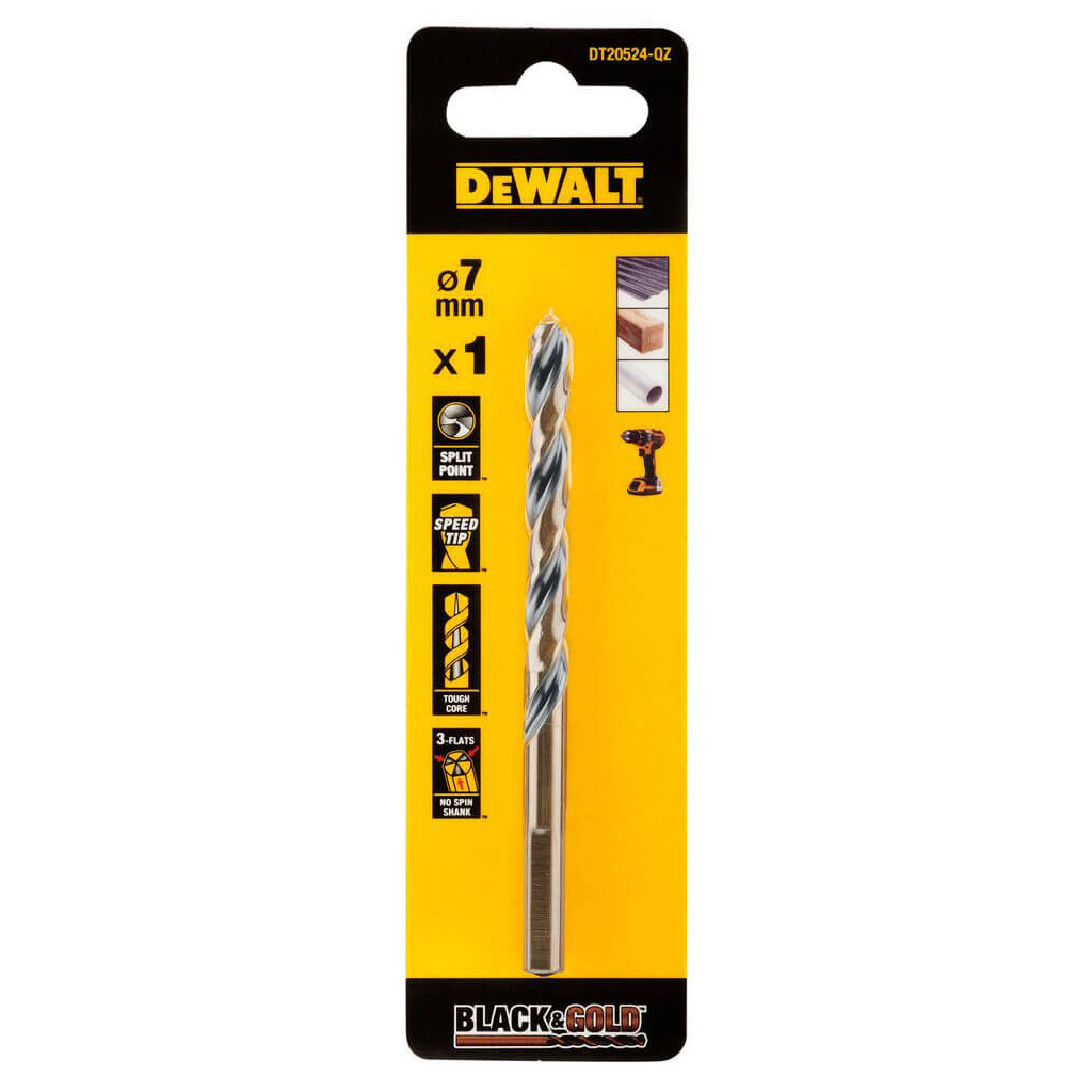 Свердло DeWALT по металу Black & Gold, HSS-G, 7 х 109 х 69 мм (DT20524) - зображення 1
