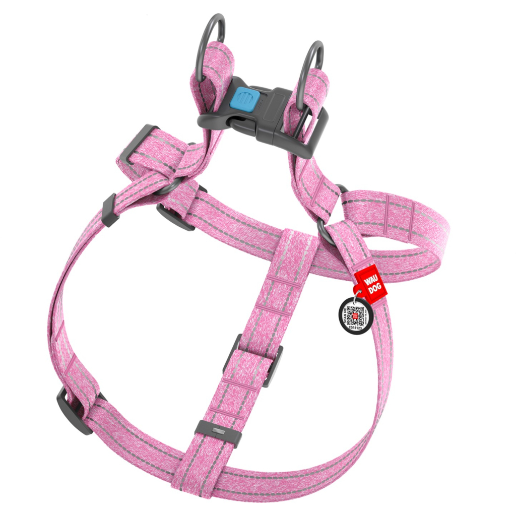 Шлея для собак WAUDOG Re-cotton з QR-паспортом М рожева (03327) - зображення 2