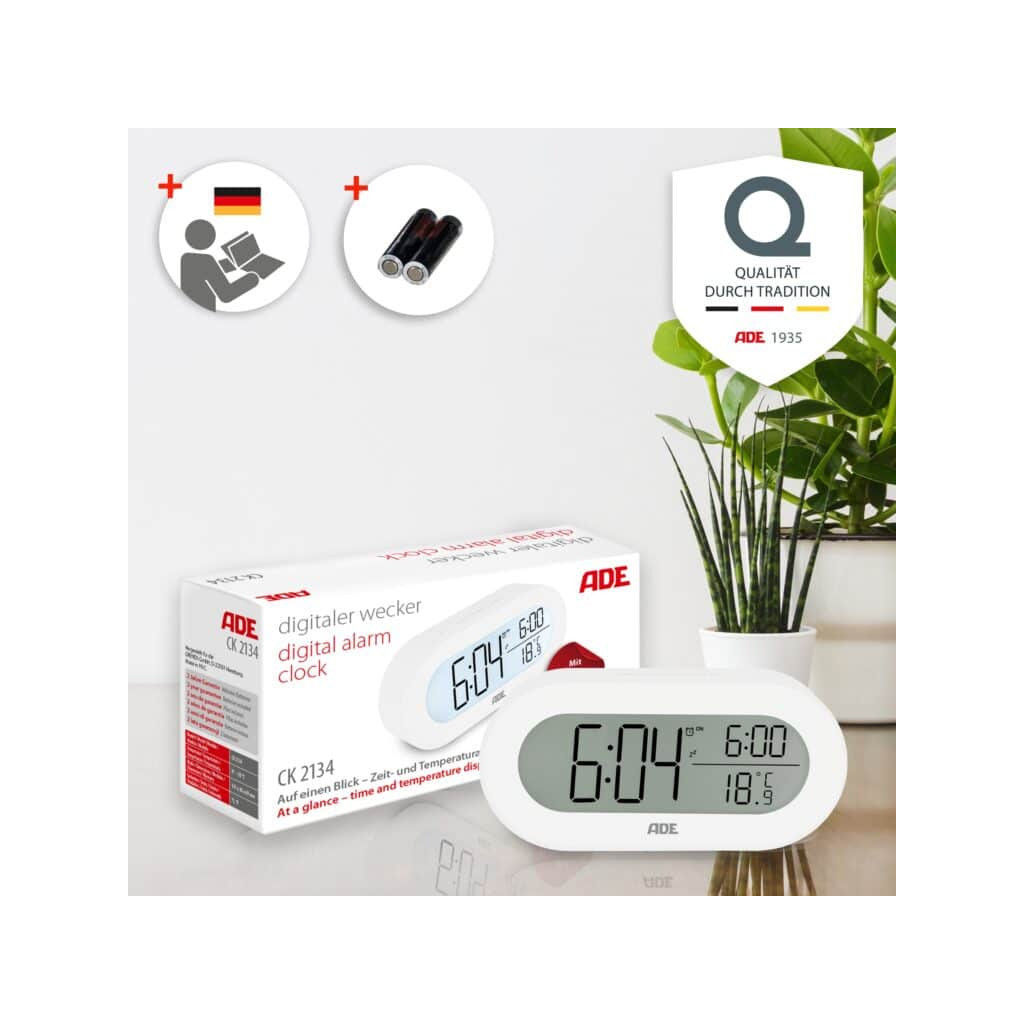 Настільний годинник АDЕ цифровий з температурним дисплеєм білий (CK2134) - зображення 2