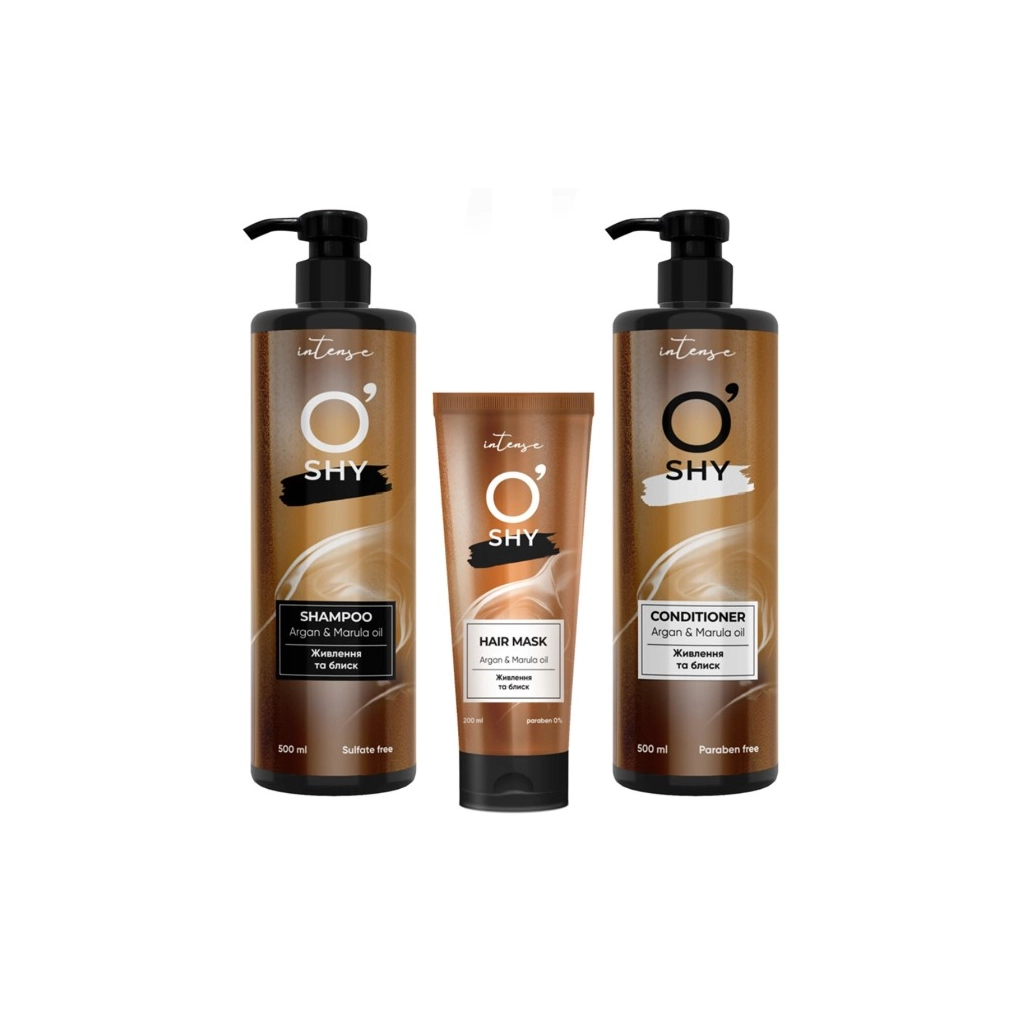 Набір косметики O'Shy Intense Argan & Marula Oil Маска для волосся 200 мл + Шампунь 500 мл + Кондиціонер 500 мл (4802370056177) - picture 1
