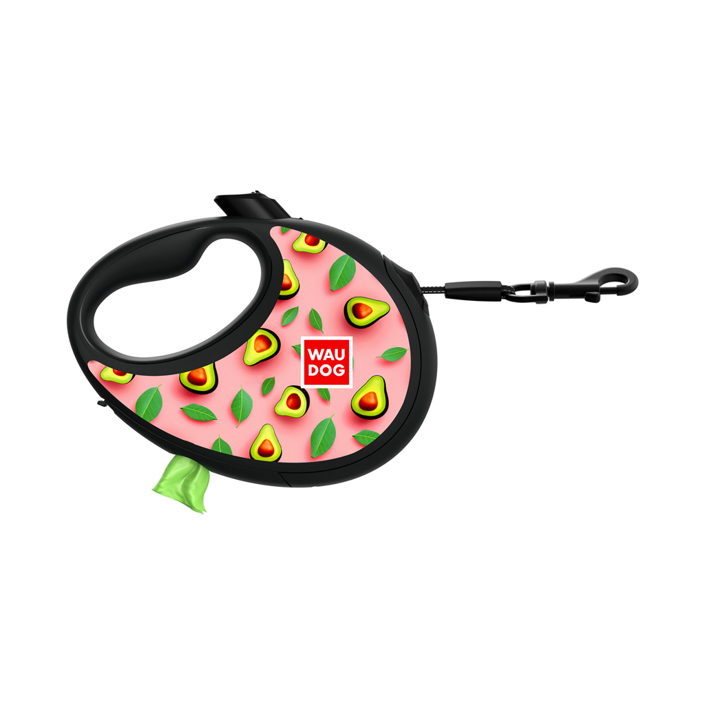 Повідець для собак WAUDOG R-leash з контейнером для пакетів "Авокадо на рожевому", світловідбивна стрічка, M (256-4051) - зображення 1