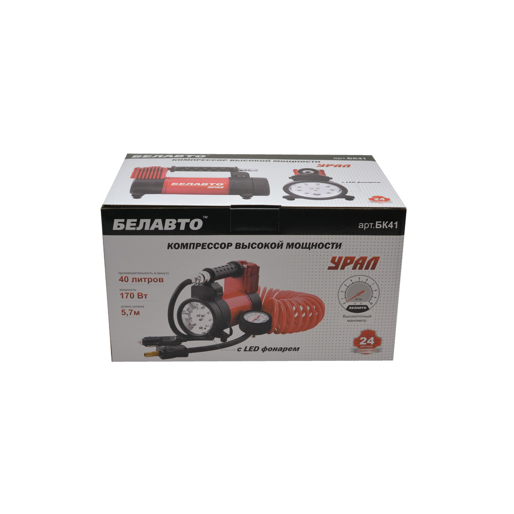 Автомобільний компресор БЕЛАВТО Урал з LED ліхтарем 40л/хв. (БК41) - зображення 3