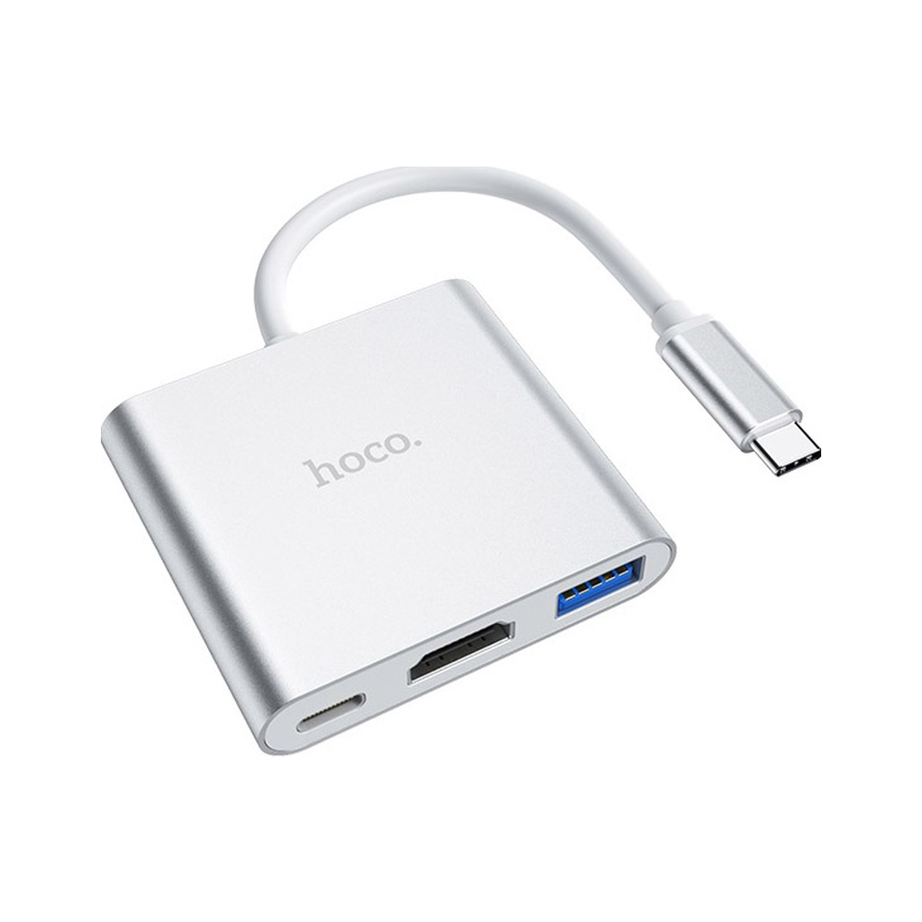 Концентратор HOCO USB-C to USB3.0+HDMI+PD HB14 Silver (6931474725790) - зображення 3