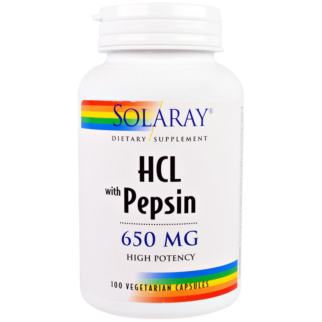 Пробіотики Solaray Бетаїн HCL і Пеппсін, HCL with Pepsin, 650 мг, 100 вегетаріа (SOR-04814) - зображення 1