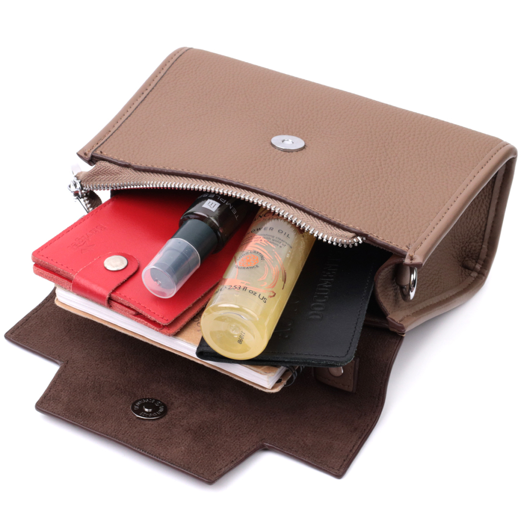 Сумка Vintage Жіноча з геометричним клапаном із натуральної шкіри Коричнева (22630) - зображення 10