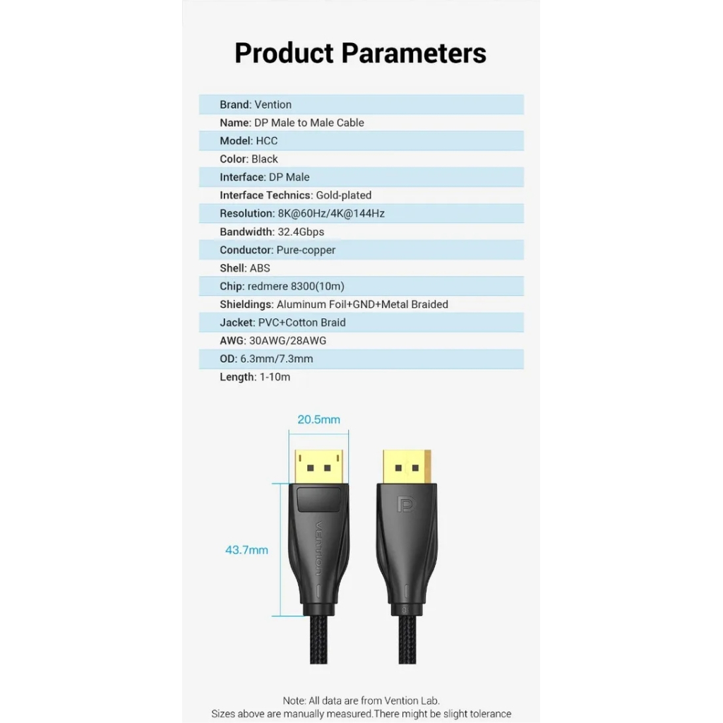 Кабель мультимедійний DisplayPort M to DisplayPort M 2.0m black VENTION (HCCBH) - picture 9