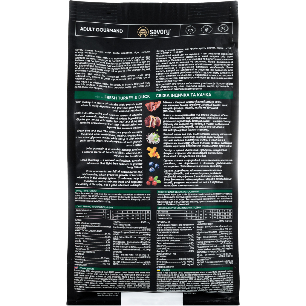 Сухий корм для кішок Savory Adult Cat Gourmand Fresh Turkey and Duck 400 г (4820232630044) - зображення 3