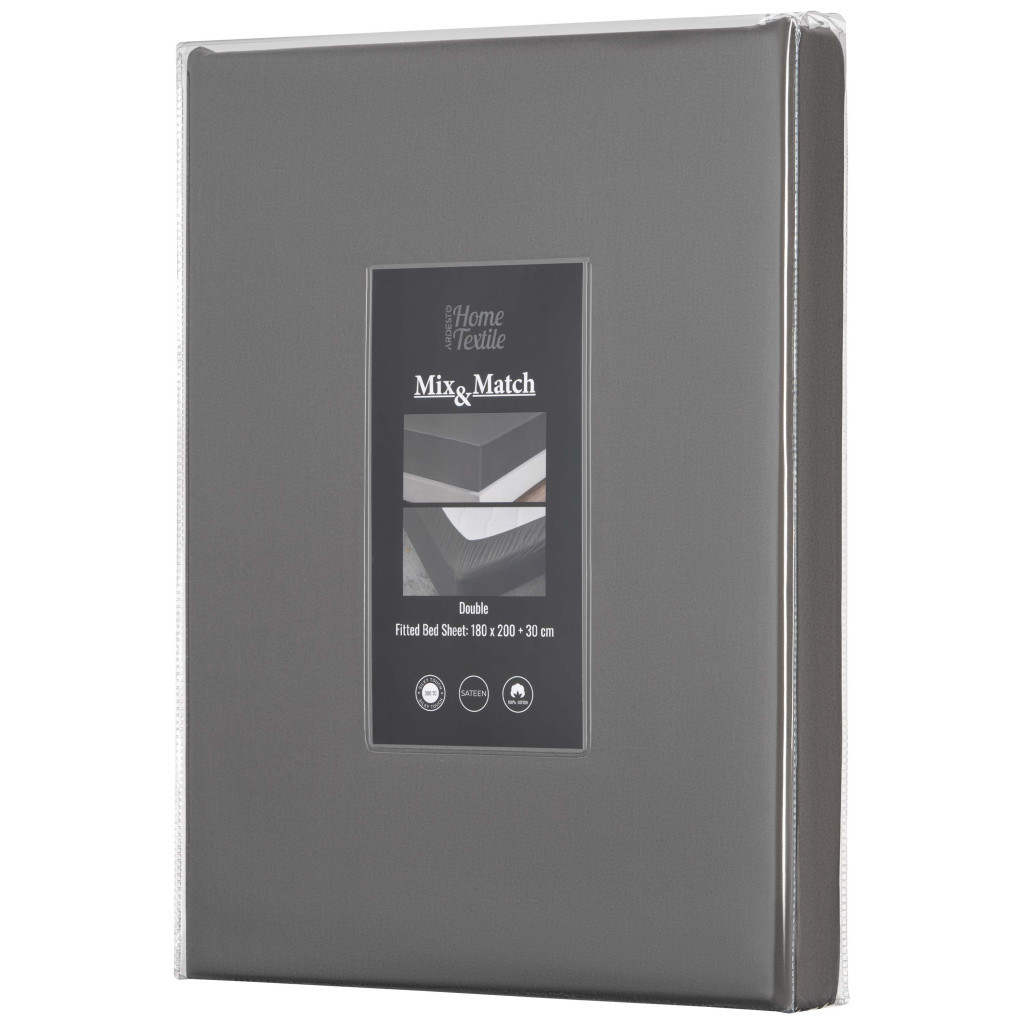 Простирадло Ardesto на резинці Mix&Match Premium, 100% бавовна, сатин сірий 180х200+30 см (ART1820FSY) - зображення 2